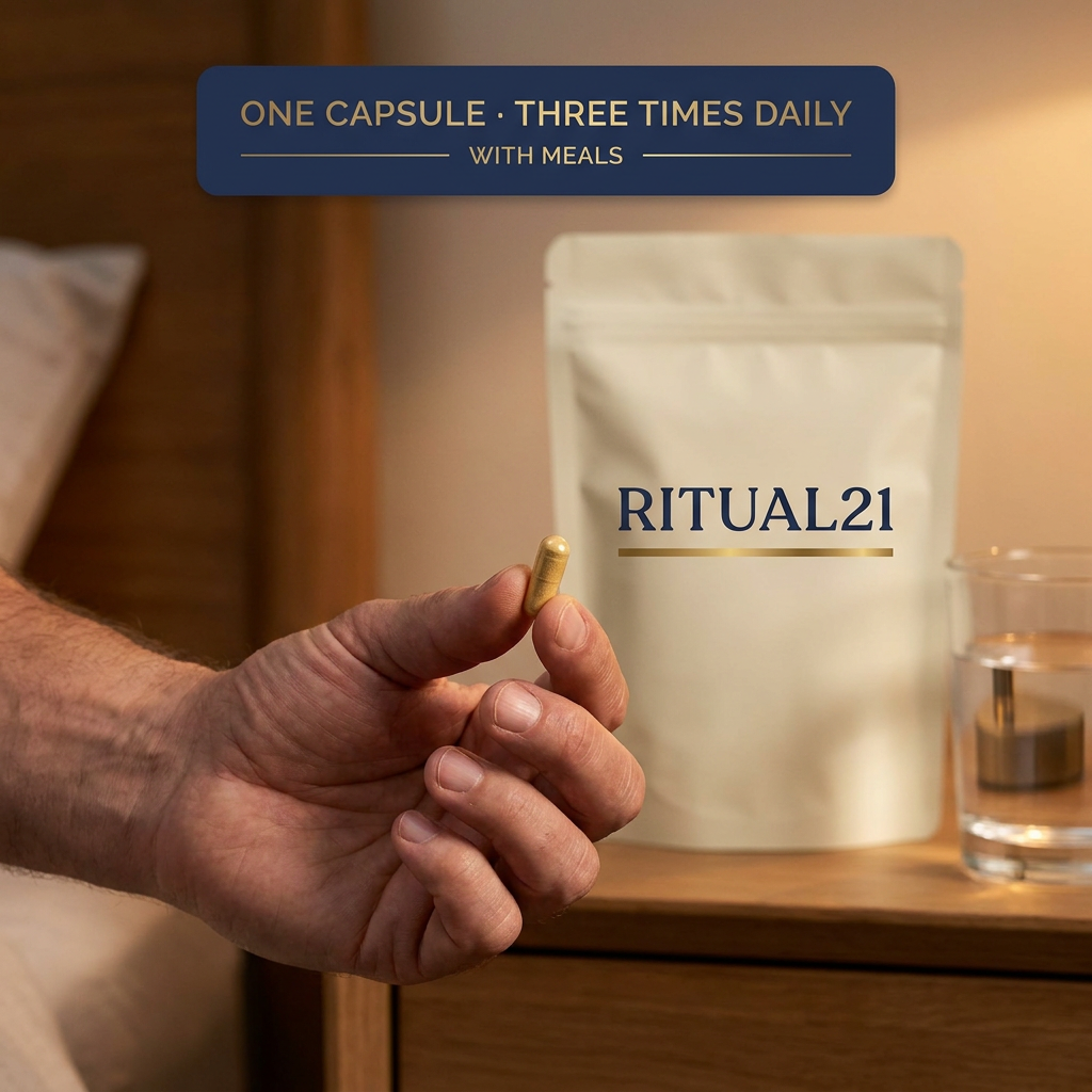 Dosage card — one capsule three times daily with meals