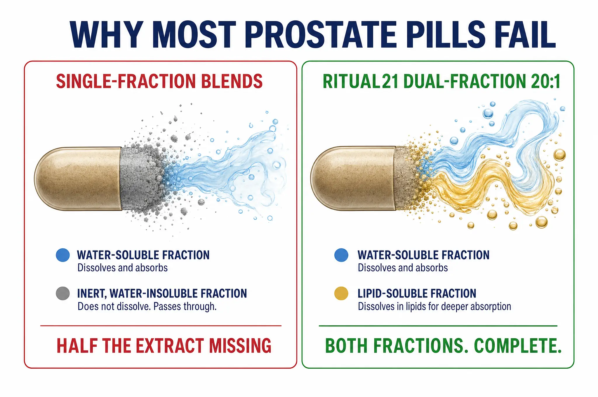 Single-fraction blends lose half the extract; a dual-fraction extract keeps both